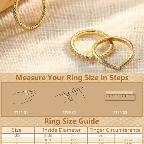 Stackable Gold Rings Brass 14K Plated Cubic Zirconia Dainty Trendy for Women - Picture 5 of 6